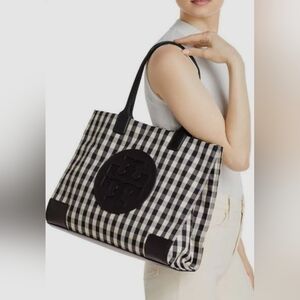TORY BURCH - Ella Gingham Black & White  Tote Bag ( EXCELLENT CONDITION)